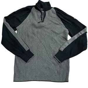 Y2K Nautica Jeans Mens Preppy Sailing Mall Black Gray 1/4 Zip‎ Pullover Sweater